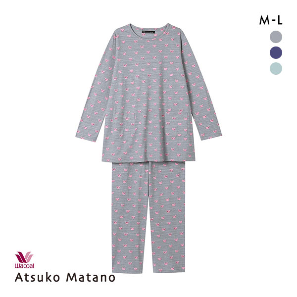ワコール Wacoal マタノアツコ ATSUKO MATANO ねこ 長袖 パジャマ 上下セット ルームウェア 綿100% レディース ワコール Wacoal マタノアツコ ATSUKO MATANO ねこ 長袖 パジャマ 上下セット ルームウェア 綿100% レディース