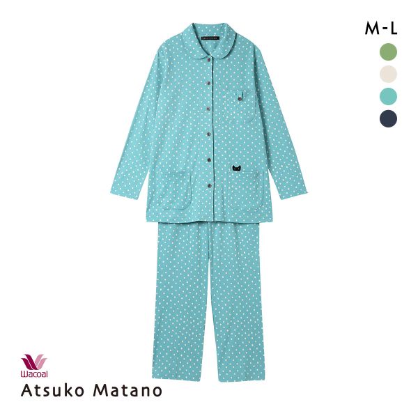 ワコール Wacoal マタノアツコ ATSUKO MATANO 長袖 パジャマ 上下セット ネコドット セットアップ