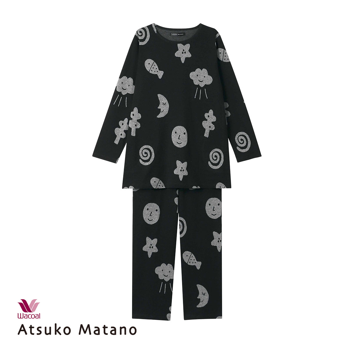 ワコール Wacoal マタノアツコ ATSUKO MATANO お天気や 長袖 パジャマ 上下セット ルームウェア(BK-ブラック-M)