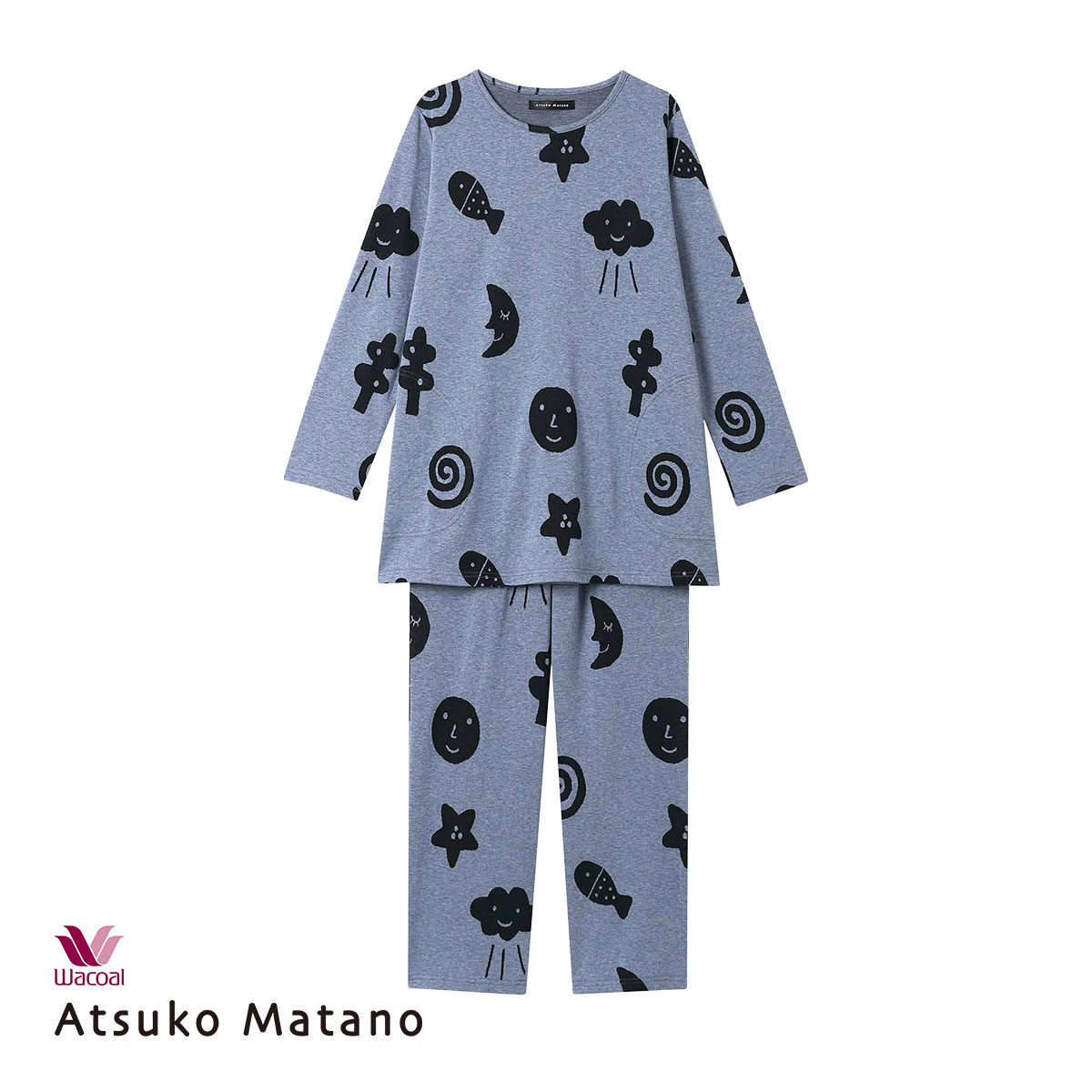 ワコール Wacoal マタノアツコ ATSUKO MATANO お天気や 長袖 パジャマ 上下セット ルームウェア(BU-ブルー-M)