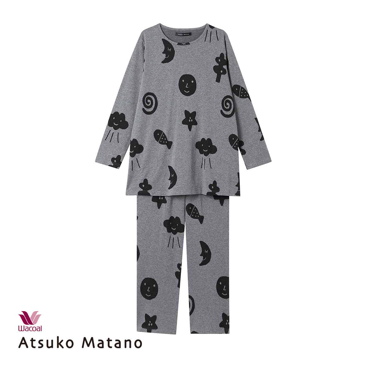ワコール Wacoal マタノアツコ ATSUKO MATANO お天気や 長袖 パジャマ 上下セット ルームウェア(GY-グレー-M)