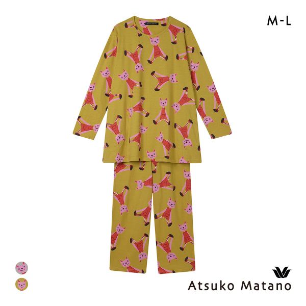 ワコール マタノアツコ 長袖 パジャマ 上下セット 愛らしい猫のぬいぐるみ 綿100％ ルームウェア Wacoal ATSUKO MATANO