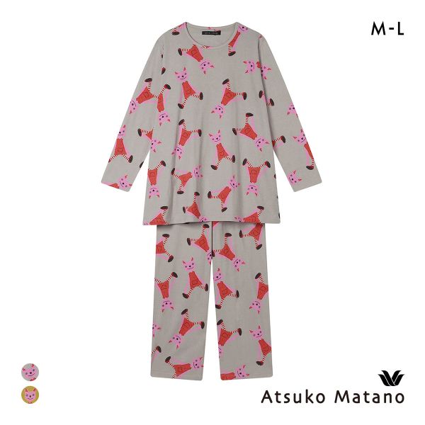 ワコール マタノアツコ 長袖 パジャマ 上下セット 愛らしい猫のぬいぐるみ 綿100％ ルームウェア Wacoal ATSUKO MATANO