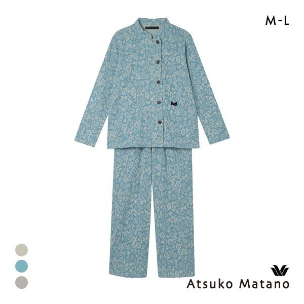 ワコール マタノアツコ くろねこ 長袖 パジャマ 上下セット ルームウェア スタンドカラー Wacoal ATSUKO MATANO