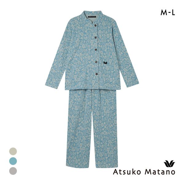 ワコール マタノアツコ くろねこ 長袖 パジャマ 上下セット ルームウェア スタンドカラー Wacoal ATSUKO MATANO