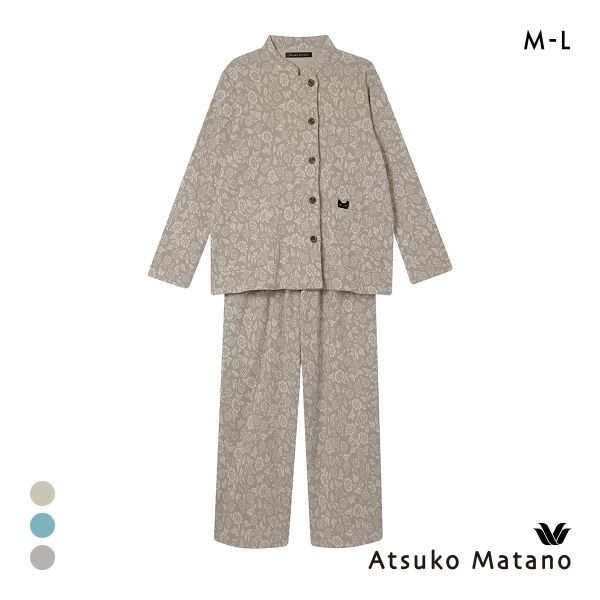 ワコール マタノアツコ くろねこ 長袖 パジャマ 上下セット ルームウェア スタンドカラー Wacoal ATSUKO MATANO