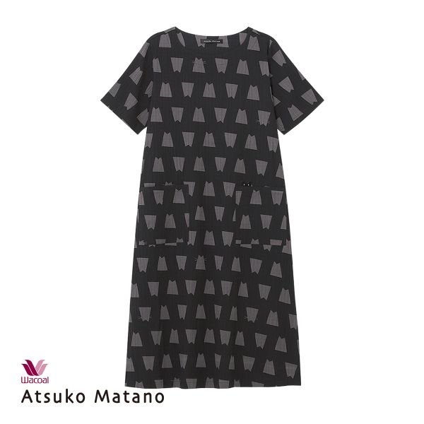 ワコール Wacoal マタノアツコ ATSUKO MATANO ネコシルエット ルームウェア パジャマ 5分袖 ワンピース 綿混 ナイティ ネグリジェ