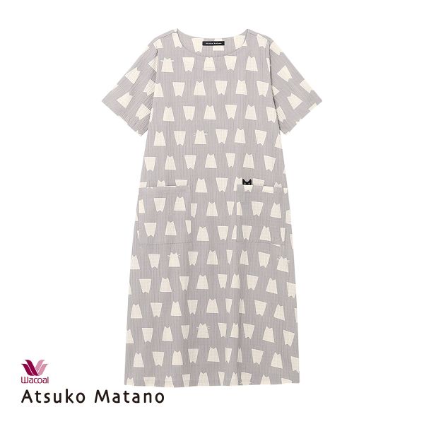 ワコール Wacoal マタノアツコ ATSUKO MATANO ネコシルエット ルームウェア パジャマ 5分袖 ワンピース 綿混 ナイティ ネグリジェ