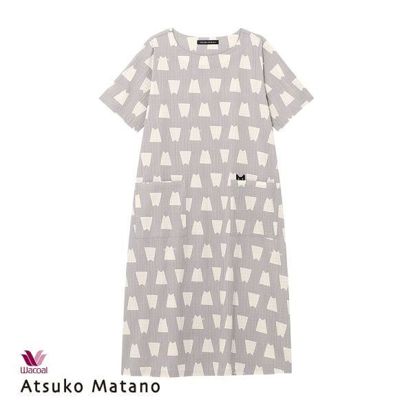 ワコール Wacoal マタノアツコ ATSUKO MATANO ネコシルエット ルームウェア パジャマ 5分袖 ワンピース 綿混 ナイティ ネグリジェ