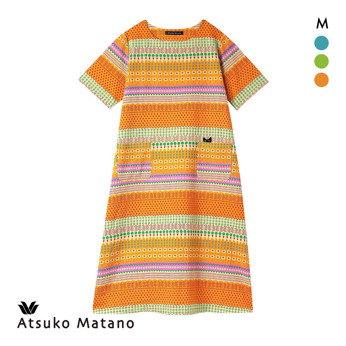 マタノアツコATSUKO MATANOルームウェアワンピースいちご柄黒✖️白新品 ワコール マタノアツコ ワンピース ルームウェア パジャマ