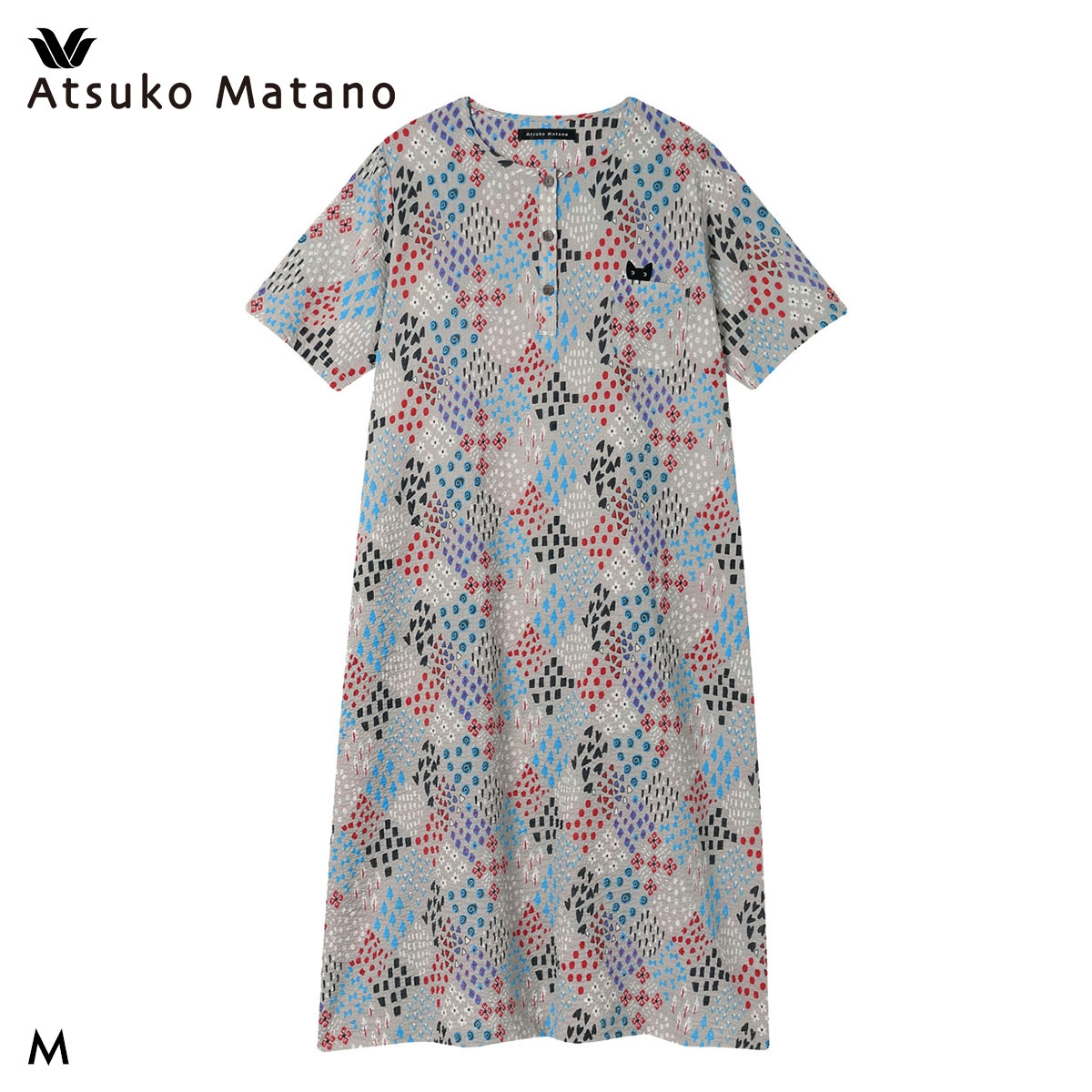 ワコール マタノアツコ 草花 ルームウェア パジャマ 5分袖 ワンピース ナイティ ネグリジェ 綿100％ Wacoal ATSUKO MATANO(GY-グレー-M)