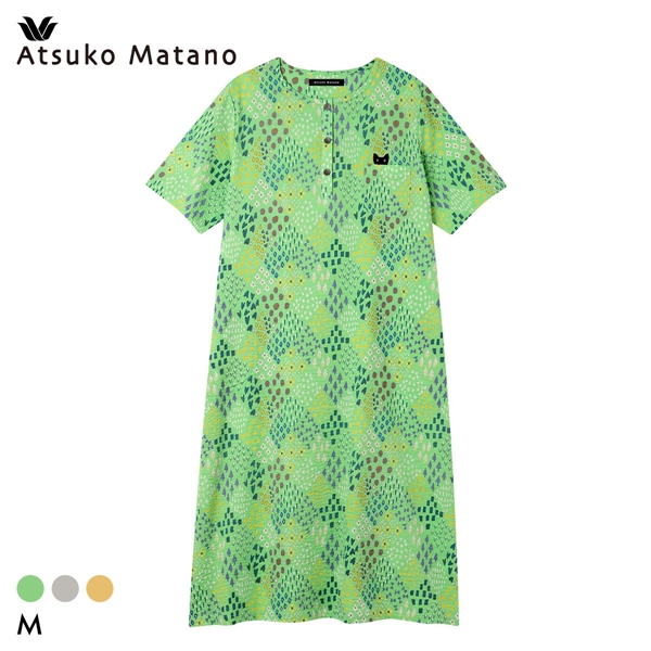 ワコール マタノアツコ 草花 ルームウェア パジャマ 5分袖 ワンピース ナイティ ネグリジェ 綿100％ Wacoal ATSUKO MATANO