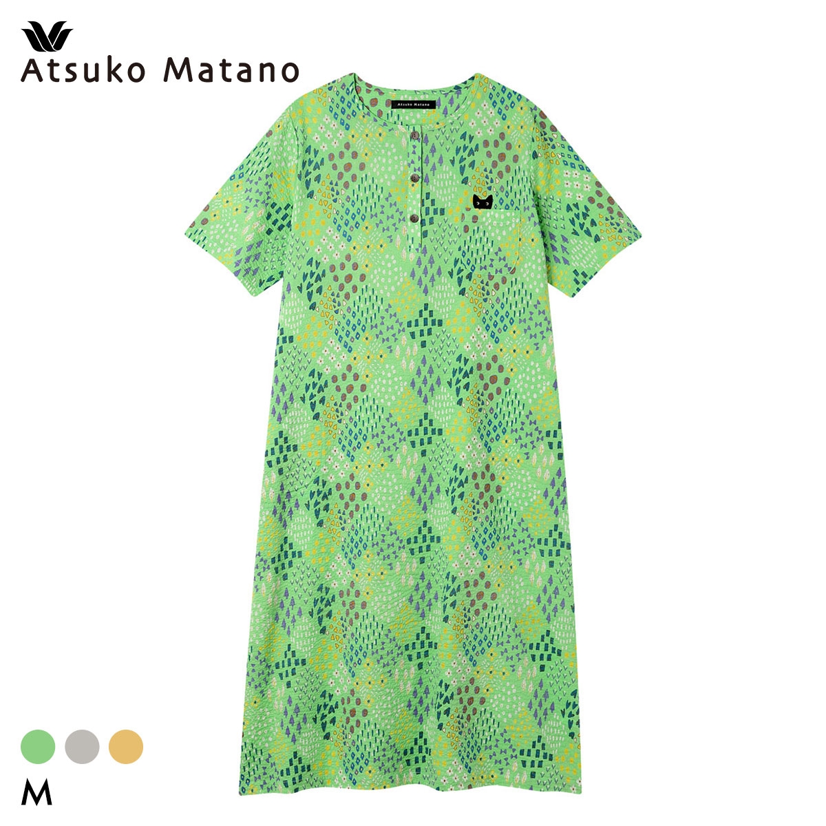 ワコール マタノアツコ 草花 ルームウェア パジャマ 5分袖 ワンピース ナイティ ネグリジェ 綿100％ Wacoal ATSUKO MATANO