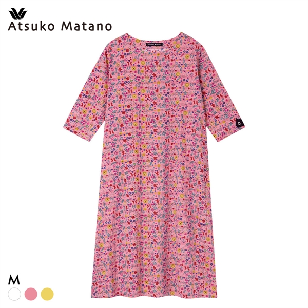 ワコール マタノアツコ パジャマ 7分袖 ワンピース ねこ ナイティ ネグリジェ ルームウェア 綿100％ Wacoal ATSUKO MATANO