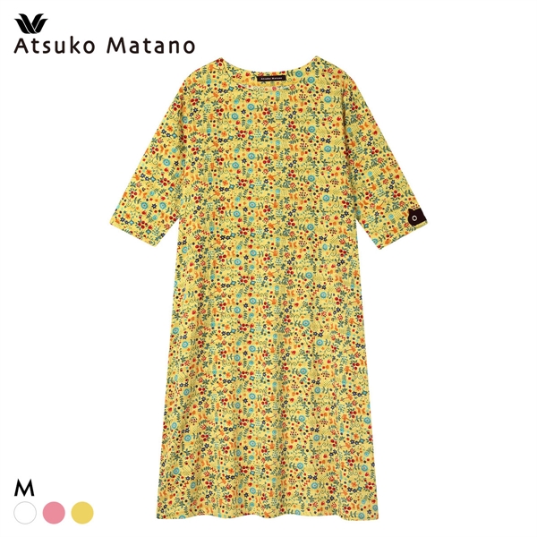 ワコール マタノアツコ パジャマ 7分袖 ワンピース ねこ ナイティ ネグリジェ ルームウェア 綿100％ Wacoal ATSUKO MATANO