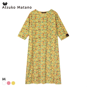 ワコール マタノアツコ パジャマ 7分袖 ワンピース ねこ ナイティ ネグリジェ ルームウェア 綿100％ Wacoal ATSUKO MATANO