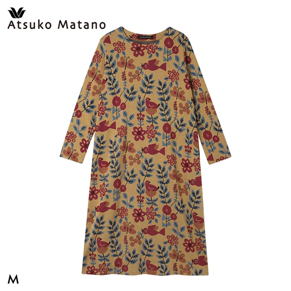 ワコール マタノアツコ 草花と鳥 ワンピース ルームウェア パジャマ 綿100％ ジャガード Wacoal ATSUKO MATANO