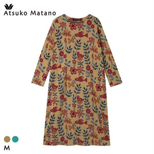 ワコール マタノアツコ 草花と鳥 ワンピース ルームウェア パジャマ 綿100％ ジャガード Wacoal ATSUKO MATANO