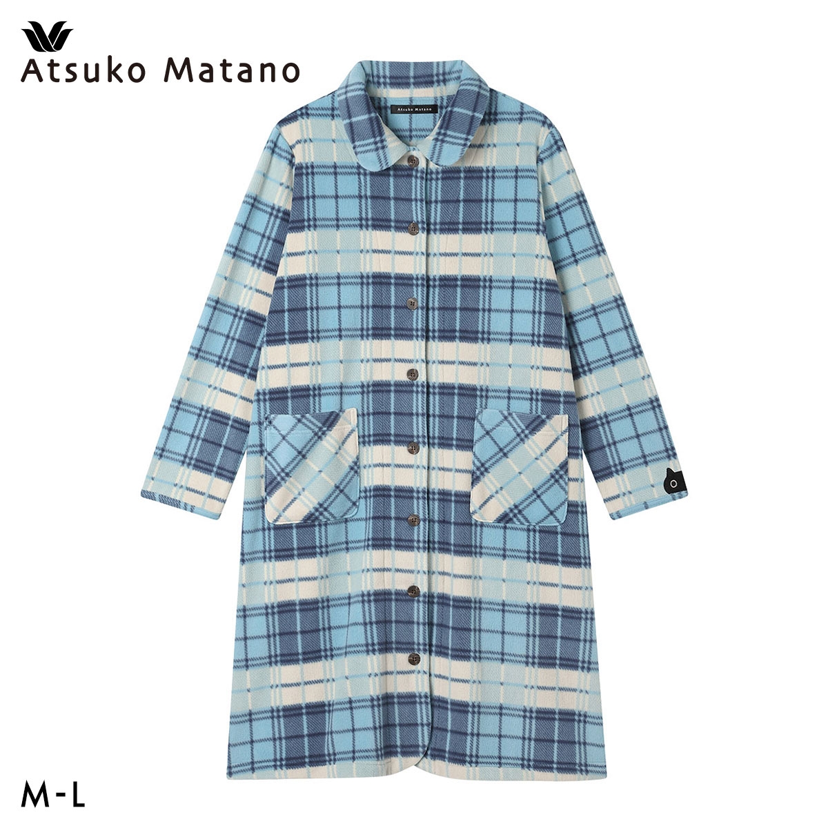 ワコール マタノアツコ チェック ワンピース 長袖 ルームウェア パジャマ あたたかい フリース 羽織 レディース Wacoal ATSUKO MATANO(BU-ブルー-M)