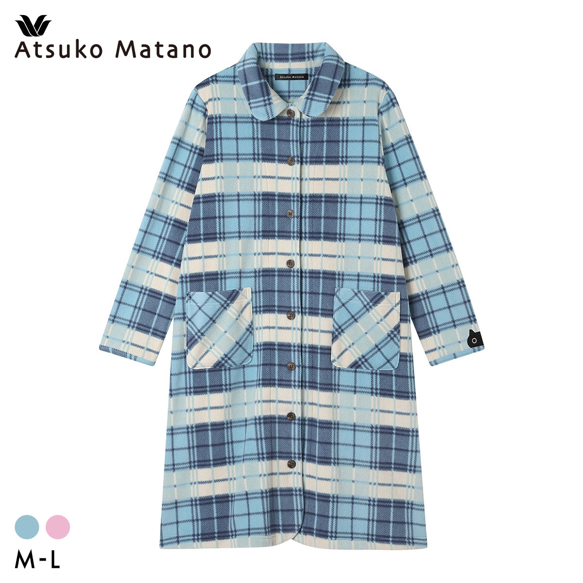 ワコール マタノアツコ チェック ワンピース 長袖 ルームウェア パジャマ あたたかい フリース 羽織 レディース Wacoal ATSUKO MATANO