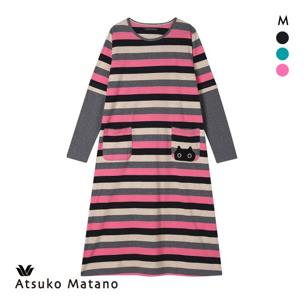 15%OFF ワコール マタノアツコ ワンピース ルームウェア パジャマ マルチボーダー 綿100% ねこ Wacoal ATSUKO MATANO 15%OFF ワコール マタノアツコ ワンピース ルームウェア パジャマ マルチボーダー 綿100% ねこ Wacoal ATSUKO MATANO