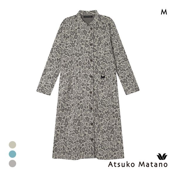 ワコール マタノアツコ くろねこ 長袖 ルームウェア パジャマ ワンピース 綿100％ スタンドカラー Wacoal ATSUKO MATANO