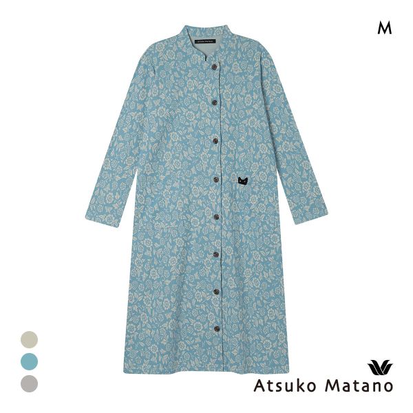 ワコール マタノアツコ くろねこ 長袖 ルームウェア パジャマ ワンピース 綿100％ スタンドカラー Wacoal ATSUKO MATANO