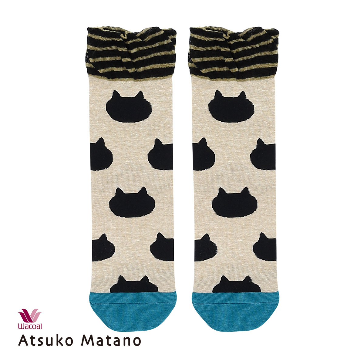 ワコール Wacoal マタノアツコ ATSUKO MATANO 猫シルエット クルーソックス 靴下 ルームソックス 22-24cm(IV-アイボリー-22-24cm)