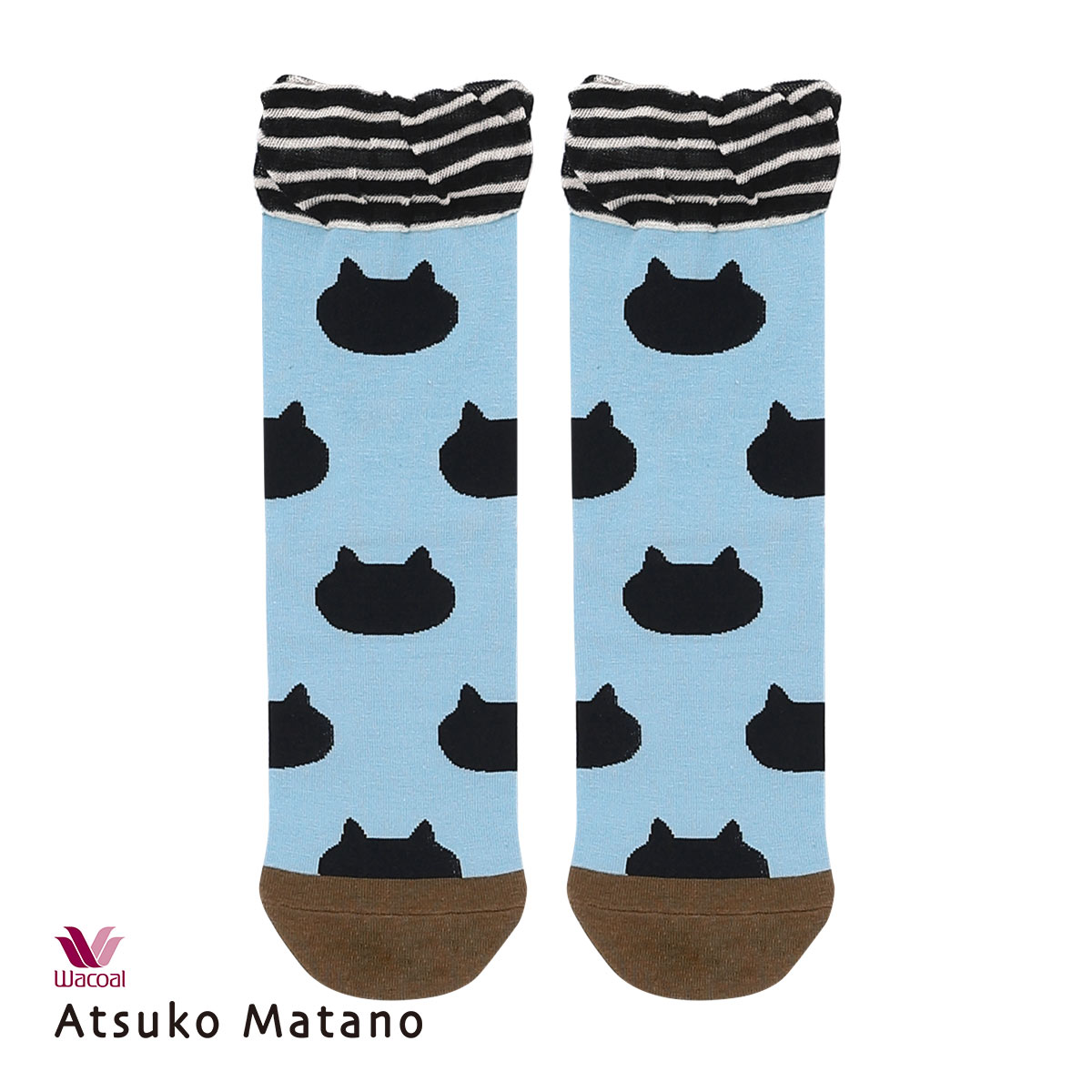 ワコール Wacoal マタノアツコ ATSUKO MATANO 猫シルエット クルーソックス 靴下 ルームソックス 22-24cm(SX-サックス-22-24cm)