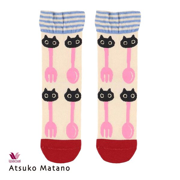 ワコール マタノアツコ クルーソックス 靴下 ルームソックス レディース MEMEランチ柄 Wacoal ATSUKO MATANO