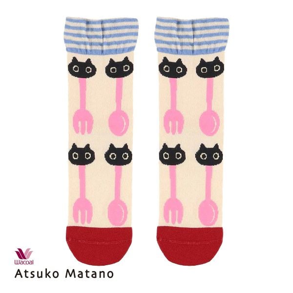 ワコール マタノアツコ クルーソックス 靴下 ルームソックス レディース MEMEランチ柄 Wacoal ATSUKO MATANO