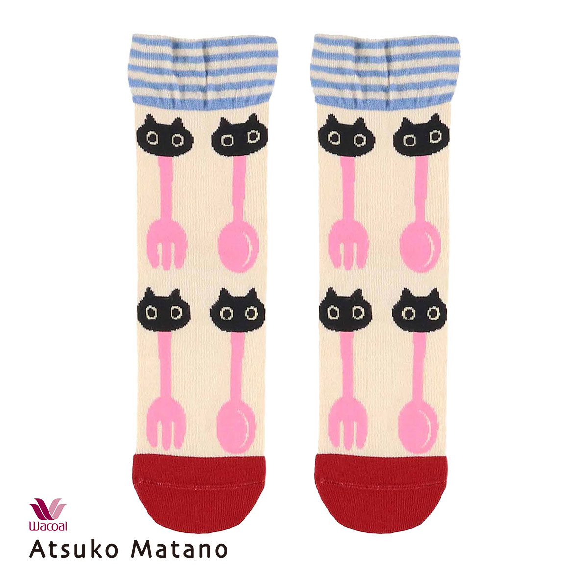 ワコール マタノアツコ クルーソックス 靴下 ルームソックス レディース MEMEランチ柄 Wacoal ATSUKO MATANO(IV-アイボリー-M)
