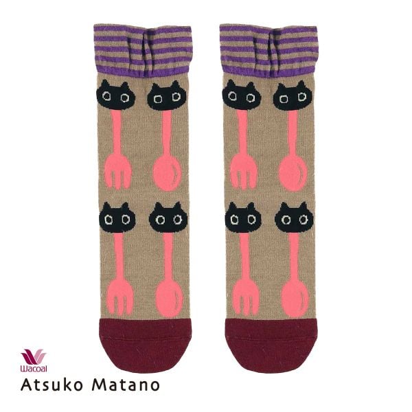ワコール マタノアツコ クルーソックス 靴下 ルームソックス レディース MEMEランチ柄 Wacoal ATSUKO MATANO