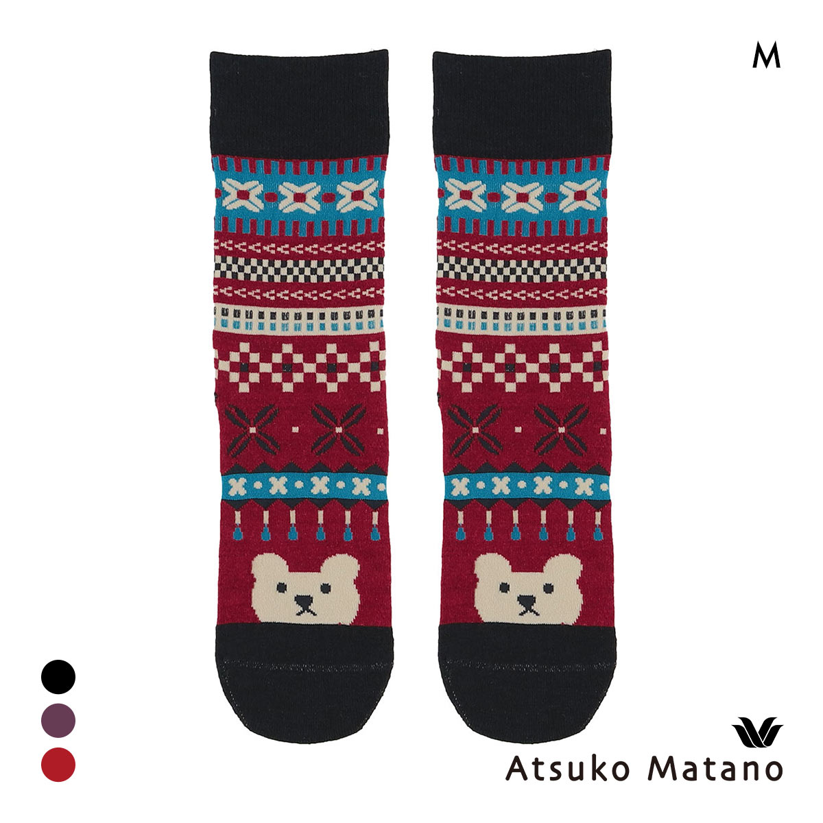 ワコール マタノアツコ ソックス 靴下 くま ノルディック レディース Wacoal ATSUKO MATANO(BK-ブラック-M)