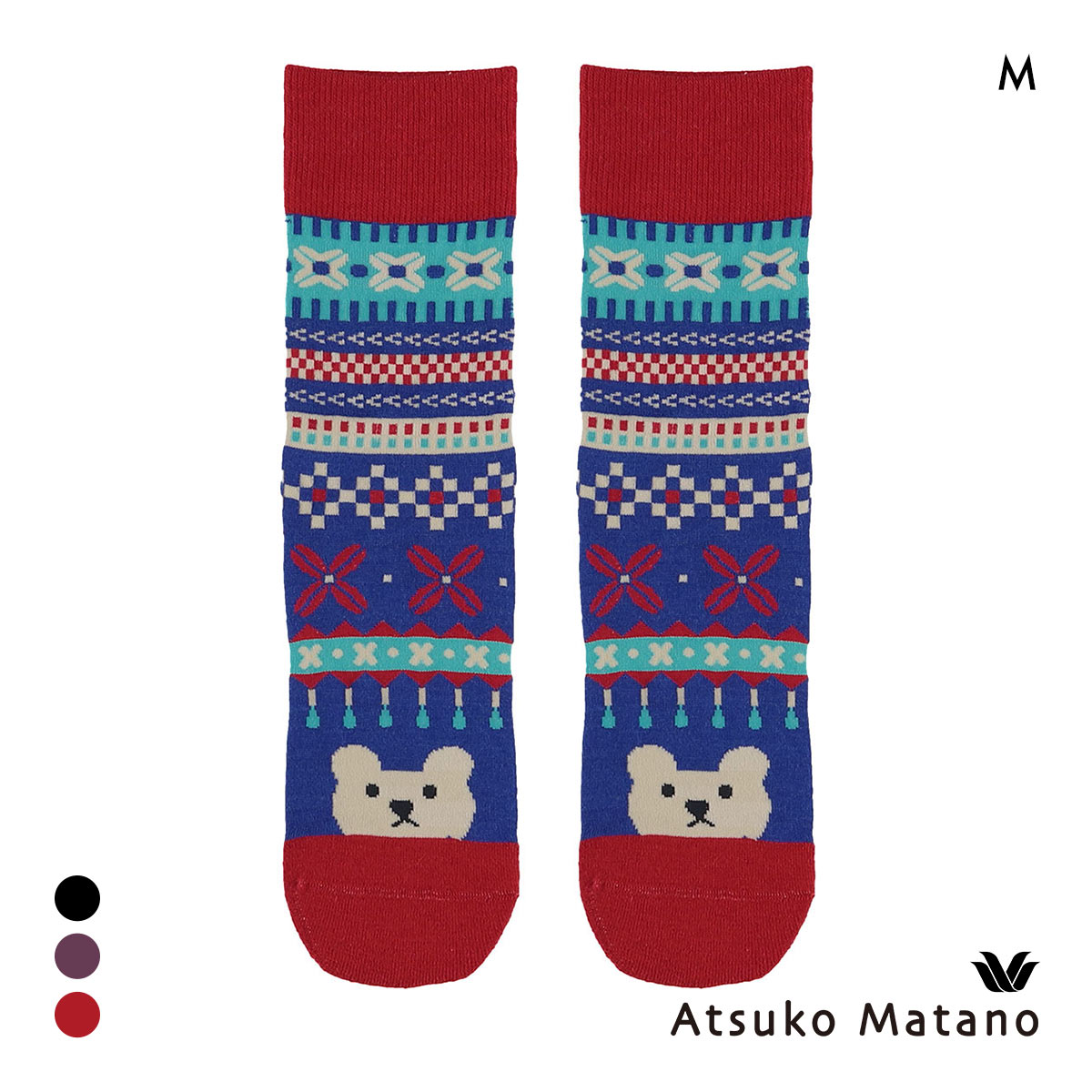 ワコール マタノアツコ ソックス 靴下 くま ノルディック レディース Wacoal ATSUKO MATANO(RE-レッド-M)