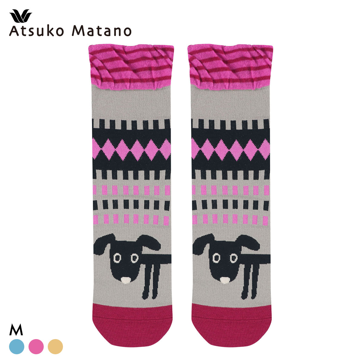 ワコール マタノアツコ ソックス 靴下 綿混 犬 レディース Wacoal ATSUKO MATANO(PI-ピンク-M)
