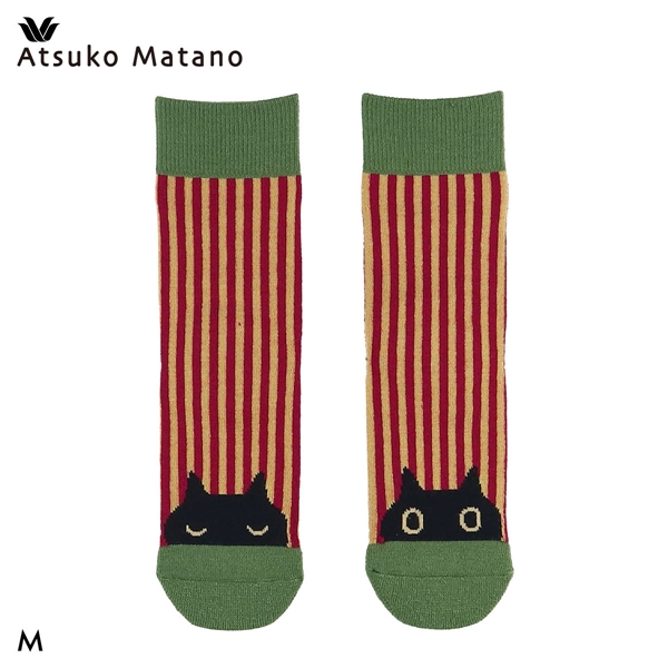 ワコール マタノアツコ ソックス 黒ねことストライプ 靴下 レディース ATSUKO MATANO Wacoal