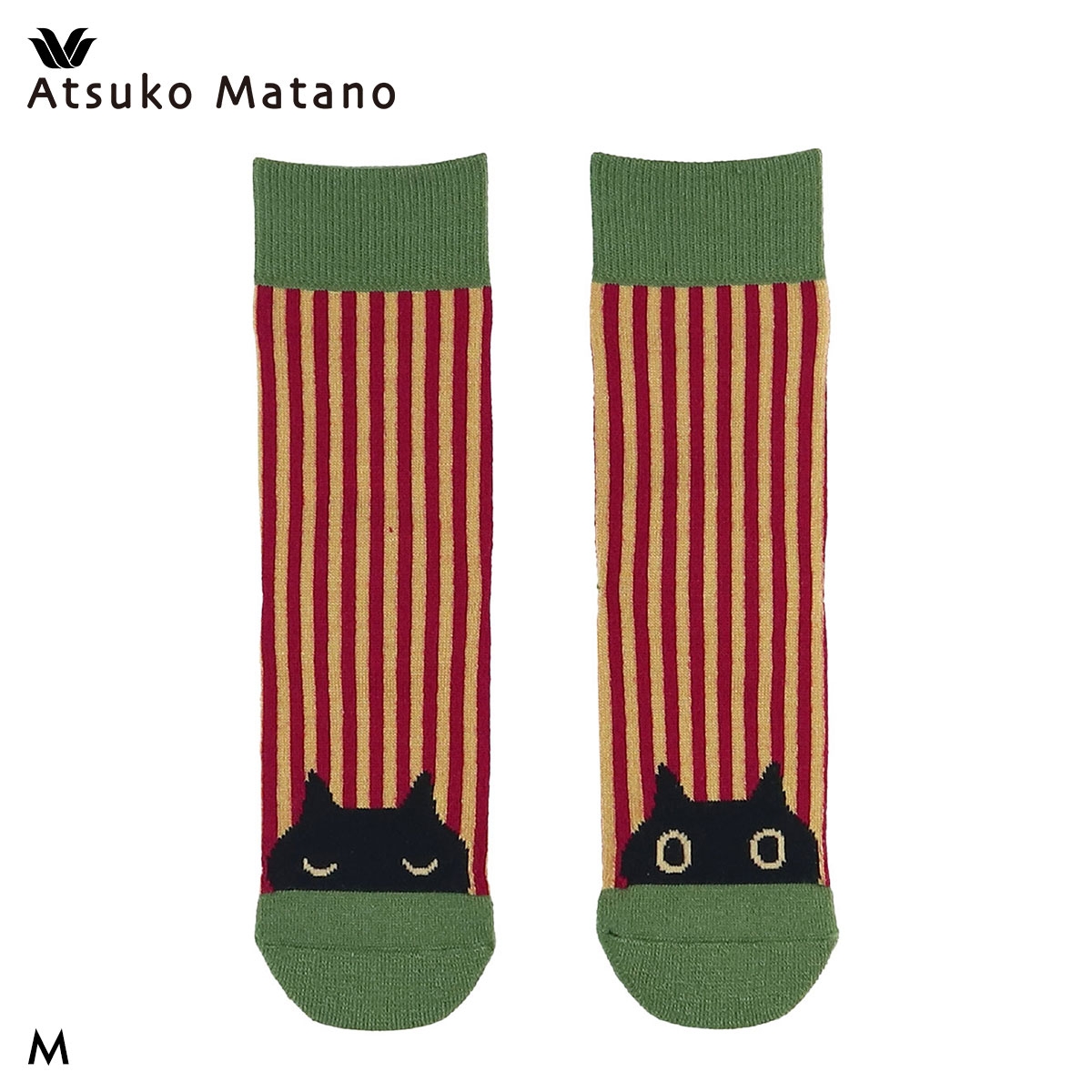 ワコール マタノアツコ ソックス 黒ねことストライプ 靴下 レディース ATSUKO MATANO Wacoal(RE-レッド-M)