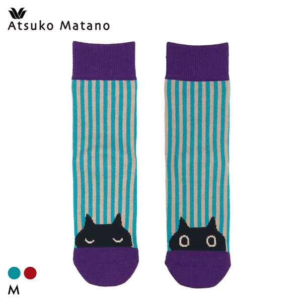 ワコール マタノアツコ ソックス 黒ねことストライプ 靴下 レディース ATSUKO MATANO Wacoal