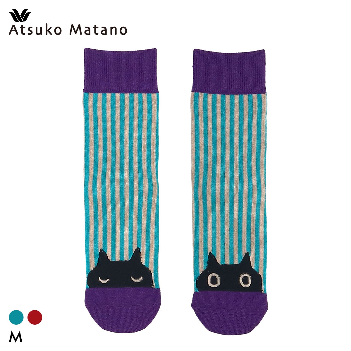 ワコール マタノアツコ ソックス 黒ねことストライプ 靴下 レディース ATSUKO MATANO Wacoal
