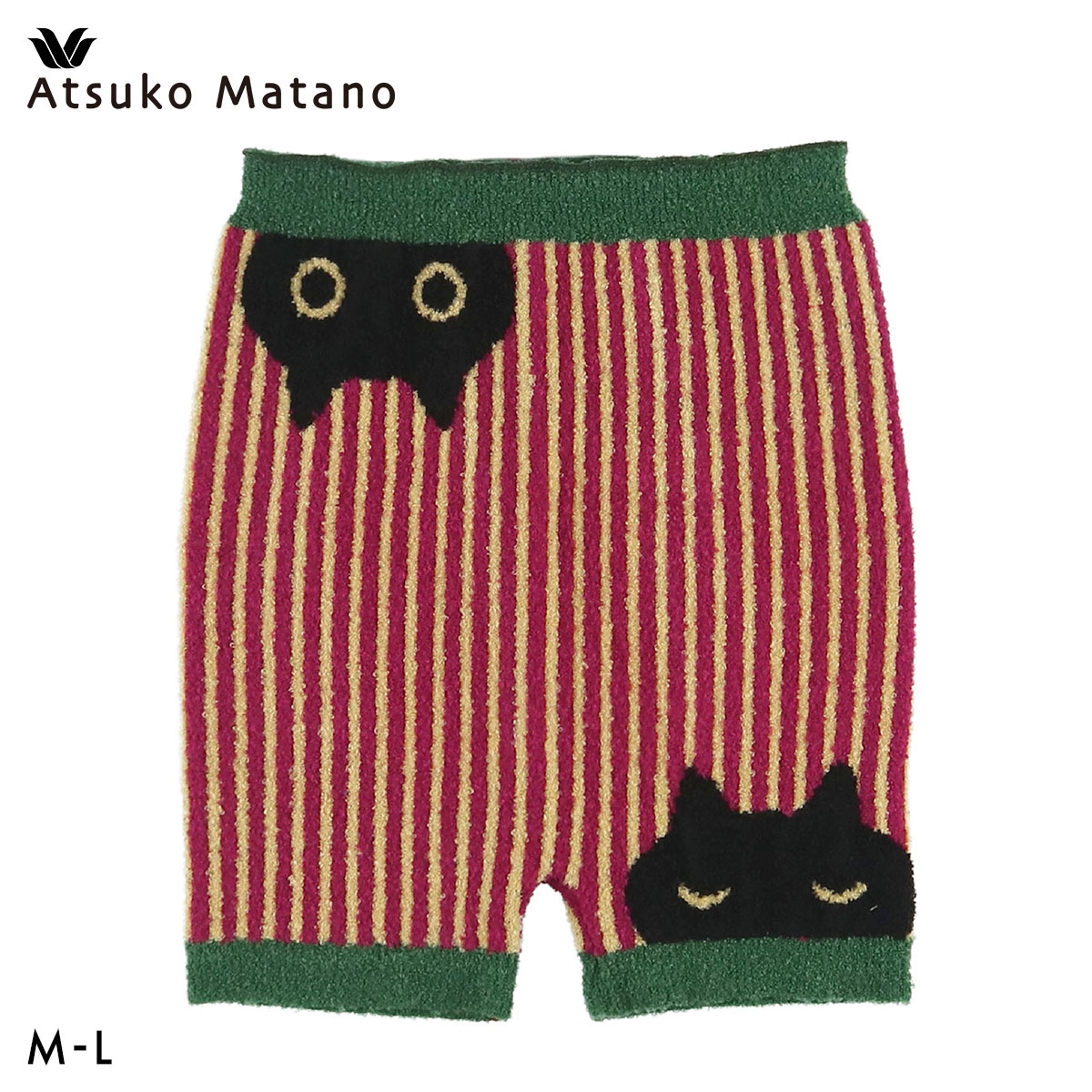 ワコール マタノアツコ もこもこ 毛パン 1分丈 あったか 黒猫とストライプ Wacoal ATSUKO MATANO(RE-レッド-M-L)