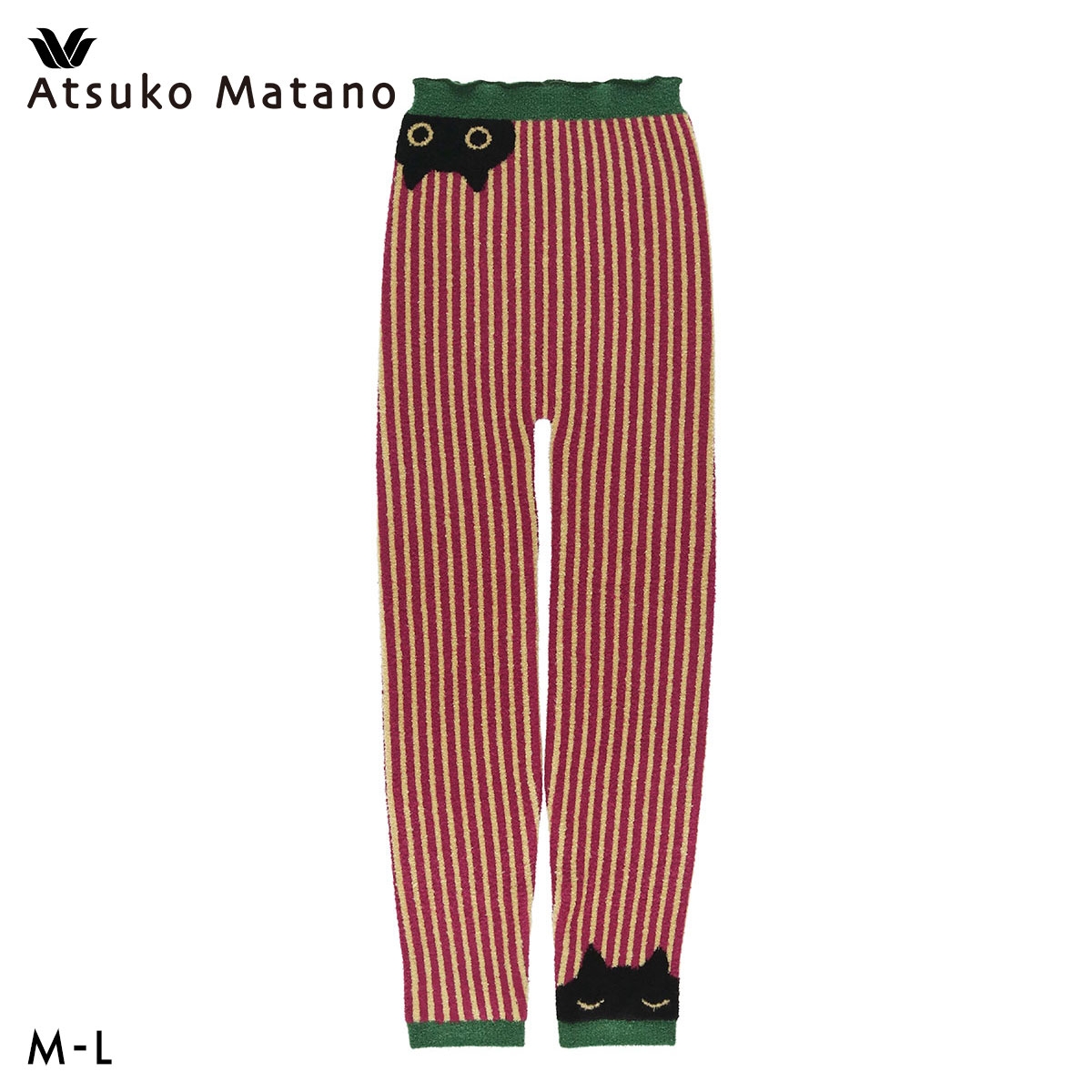 ワコール マタノアツコ もこもこ 毛パン 10分丈 ボトムス レギンス あったか 黒猫とストライプ Wacoal ATSUKO MATANO(RE-レッド-M-L)