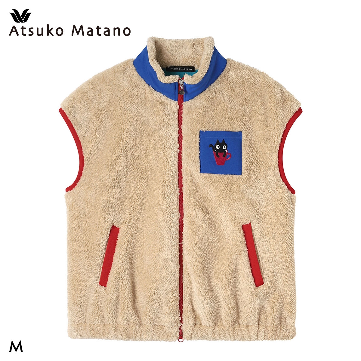 ワコール マタノアツコ ルームウェア ベスト ボアフリース 羽織り あったか ねこ ワンマイルウェア Wacoal ATSUKO MATANO(BE-ベージュ-M)