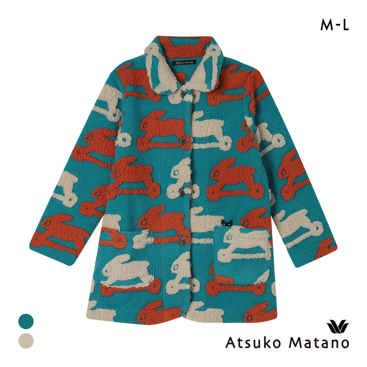 ワコール マタノアツコ ルームウェア ローブ ボアジャガード 羽織り うさぎ Wacoal ATSUKO MATANO(BU-ブルー-M)