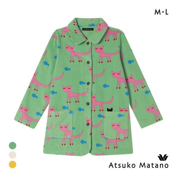 ワコール マタノアツコ フリース ローブ 長袖 羽織り ねこ ルームウェア パジャマ レディース Wacoal ATSUKO MATANO
