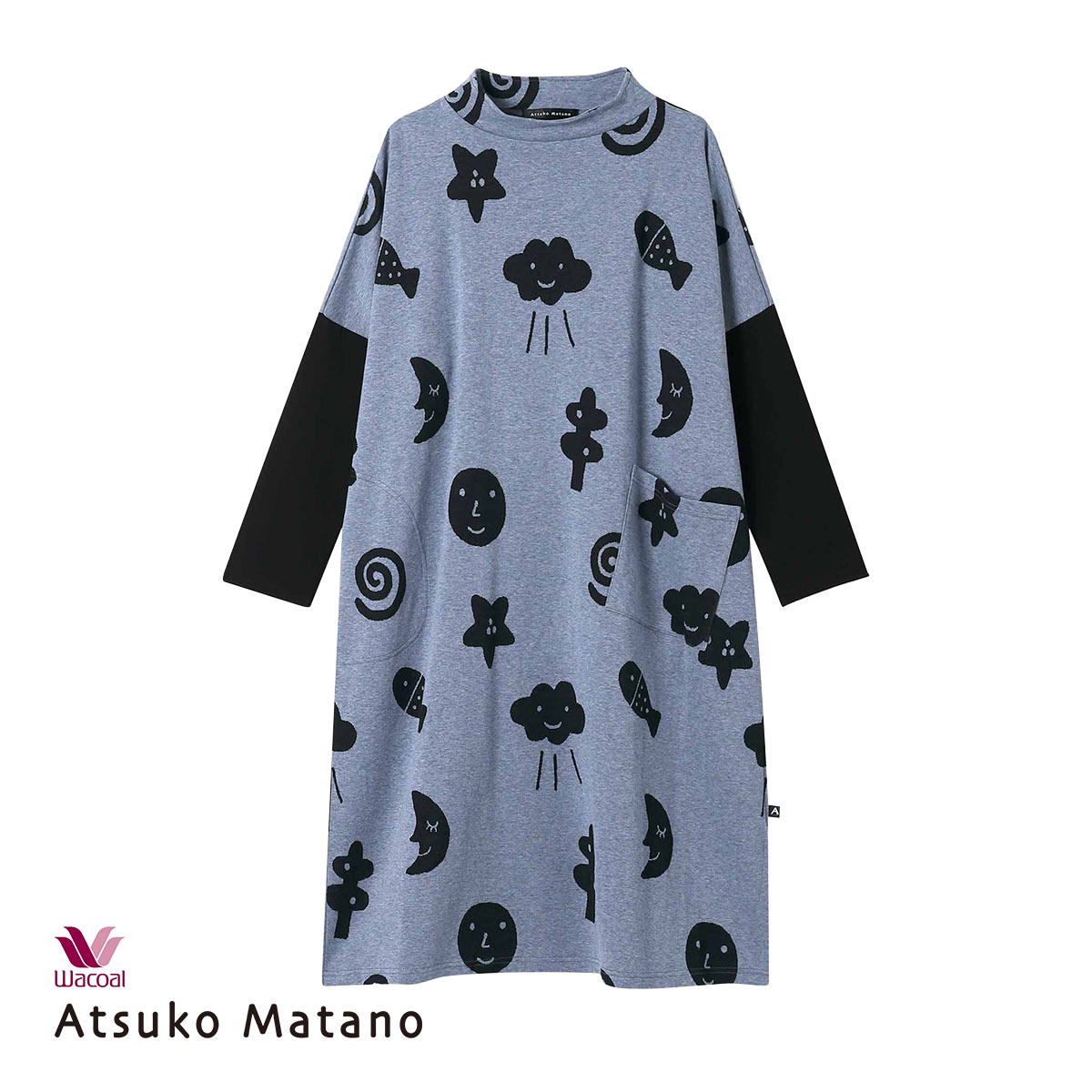 ワコール Wacoal マタノアツコ ATSUKO MATANO お天気や パジャマ ワンピース 長袖 M 綿混 ナイティ ネグリジェ(BU-ブルー-M)