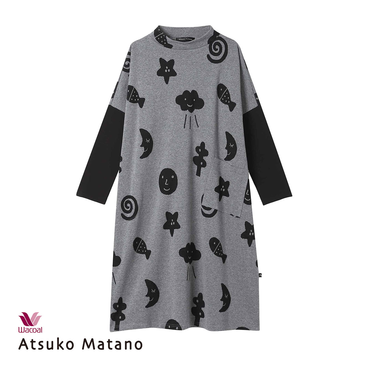 ワコール Wacoal マタノアツコ ATSUKO MATANO お天気や パジャマ ワンピース 長袖 M 綿混 ナイティ ネグリジェ(GY-グレー-M)