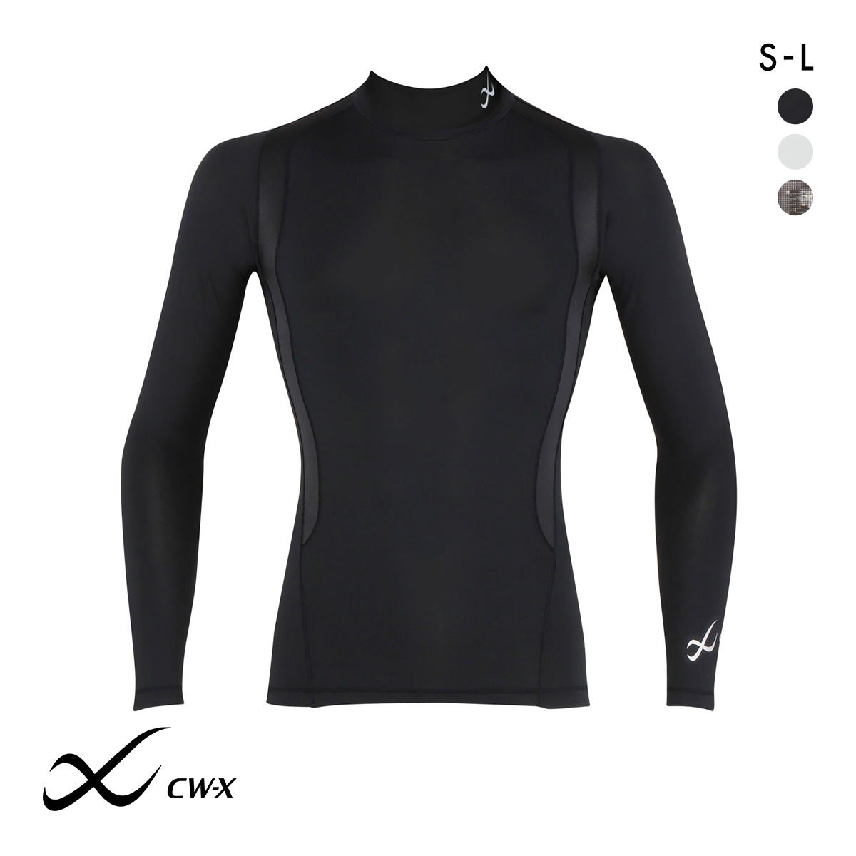 ワコール Wacoal シーダブリューエックス CW-X Mens JAO009 JYURYU 柔流 ジュウリュウ　メンズ トップ SML ハイネック 長袖 スポーツ(BK-ブラック-S)