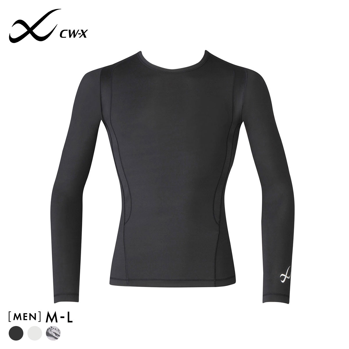 シーダブリューエックス CW-X Mens JAO010 JYURYU 柔流 ジュウリュウ トップ ML ラウンドネック 長袖 スポーツ(BK-ブラック-M)