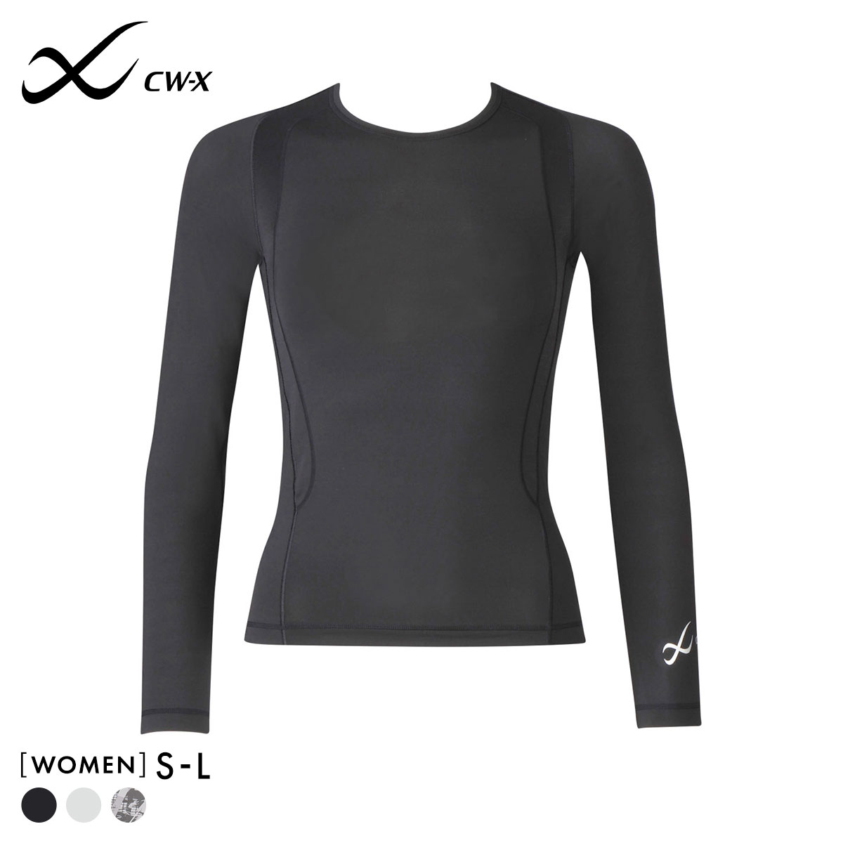 ワコール Wacoal シーダブリューエックス CW-X Womens JAY410 JYURYU 柔流 ジュウリュウ トップ SML ラウンドネック 長袖 スポーツ(BK-ブラック-S)